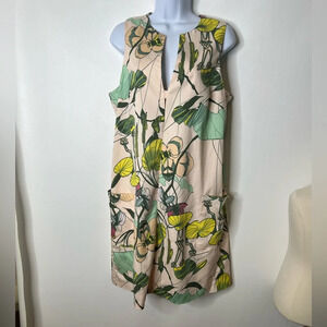 H&M Concious collection pink floral lined shift dress sz 12 with pockets